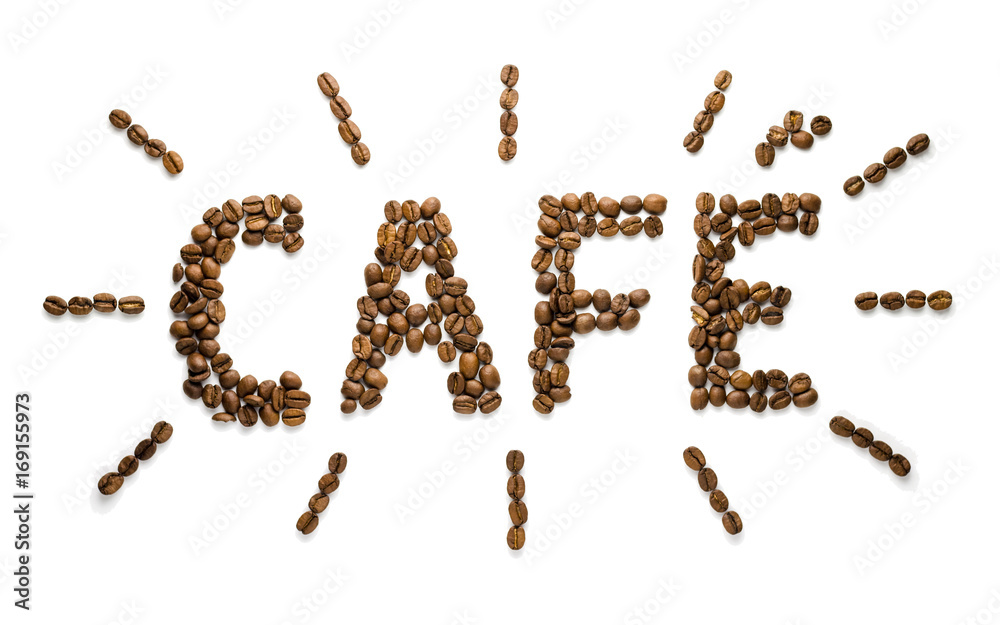 Coffee beans shaped as the word coffee