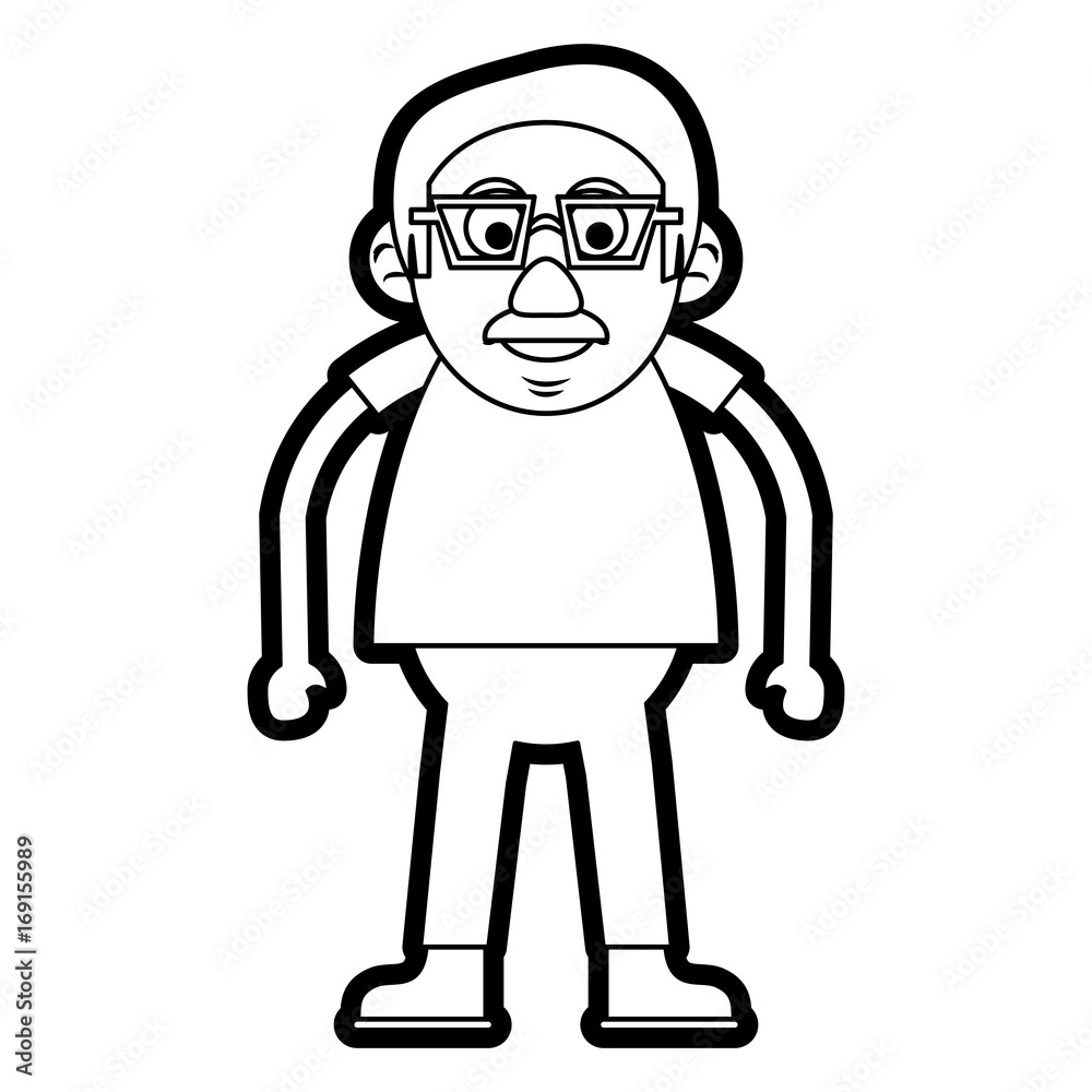 Flat line uncolored old ma over white background vector illustration Flat line uncolored old ma over white background vector illustration