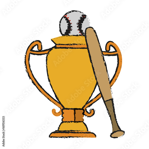 Colorful trophy and baseball equipment doodle over white background vector illustration