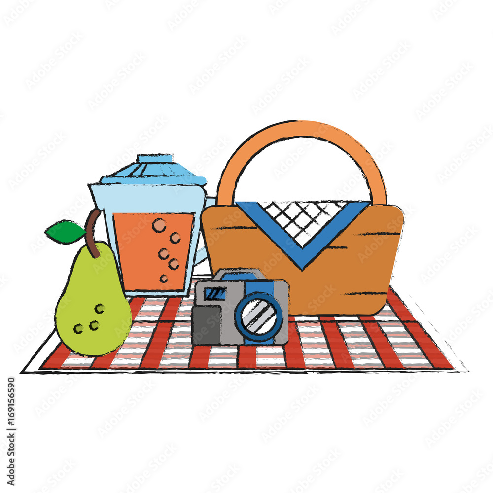 Colorful picnic doodle over white background vector illustration Stock