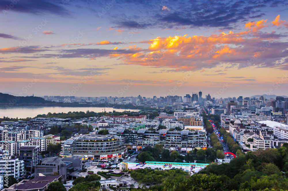 Naklejka premium Hangzhou beautiful city night view and skyline