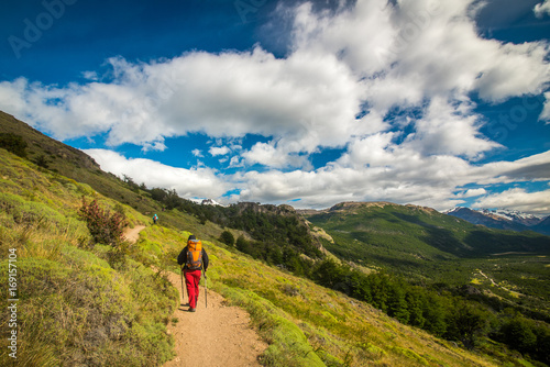 Tourists go on trails in the mountains. Shevelev.