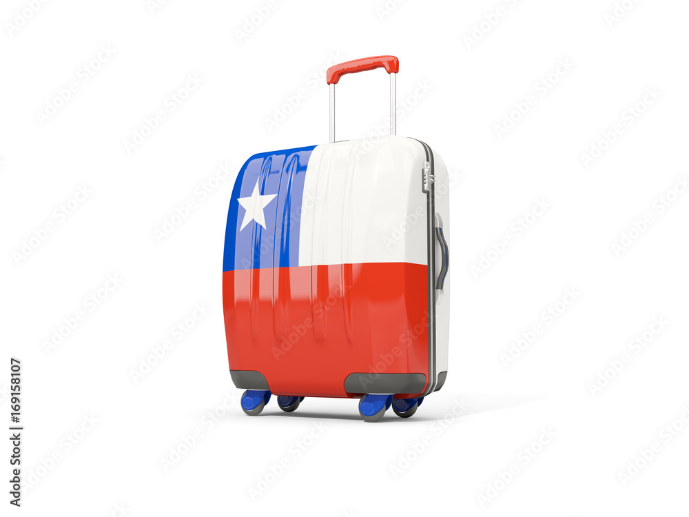 Luggage with flag of chile. Suitcase isolated on white Luggage with flag of chile. Suitcase isolated on white