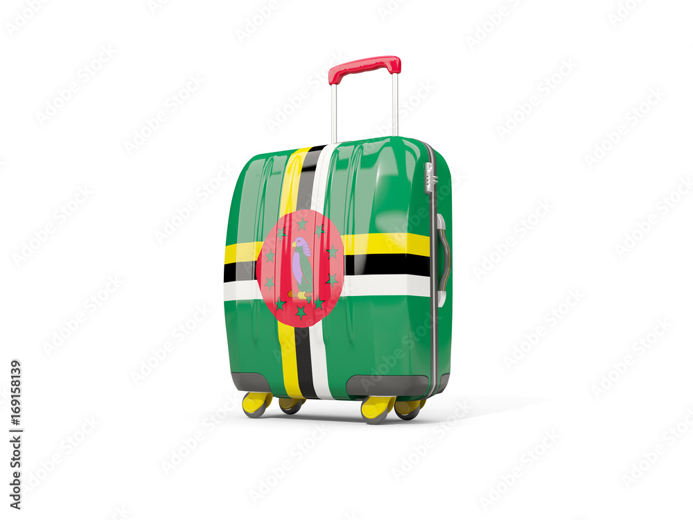 Luggage with flag of dominica. Suitcase isolated on white Luggage with flag of dominica. Suitcase isolated on white