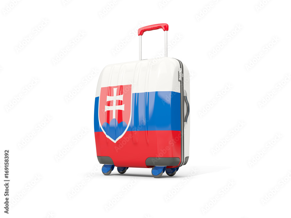 Luggage with flag of slovakia. Suitcase isolated on white