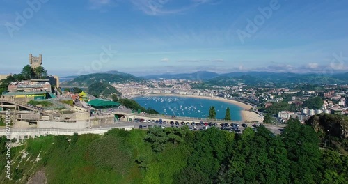 Drone establish shot of San Sebastian bay, Spain photo