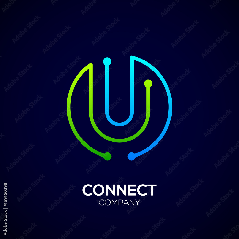 Letter U logo, Circle shape symbol, green and blue color, Technology ...