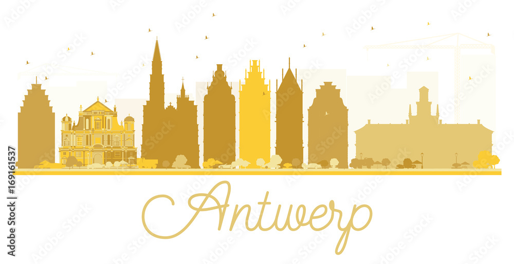 Antwerp City skyline golden silhouette.
