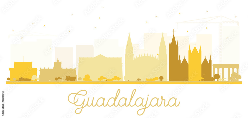 Guadalajara City skyline golden silhouette.