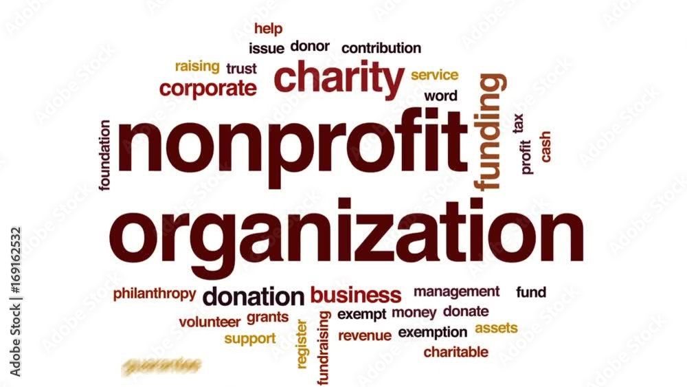 Nonprofit organization animated word cloud, text design animation. Nonprofit organization animated word cloud, text design animation.