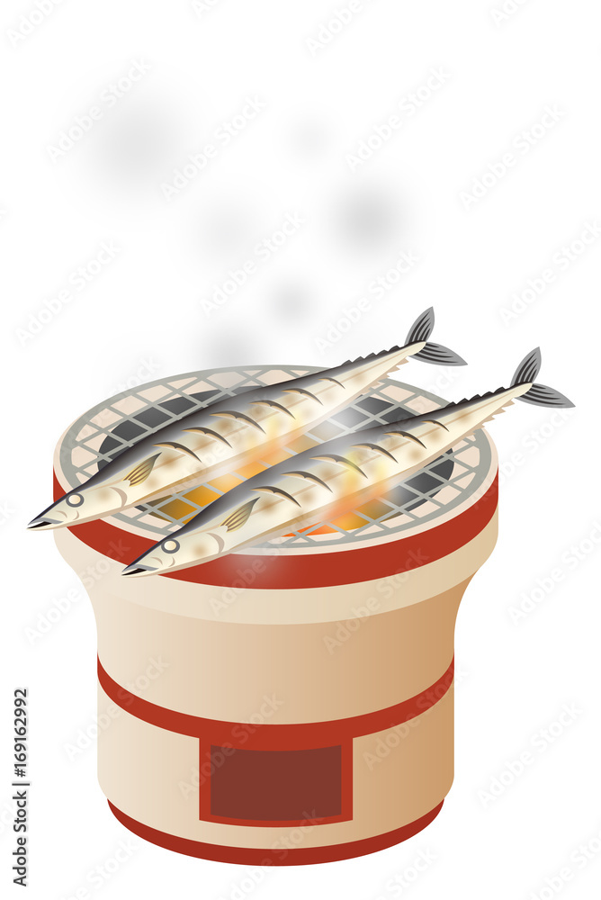 サンマ 秋刀 魚 七輪 網焼き Stock ベクター Adobe Stock