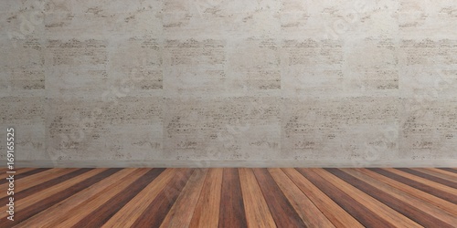 Fototapeta Naklejka Na Ścianę i Meble -  Empty room, wooden floor and marble wall. 3d illustration