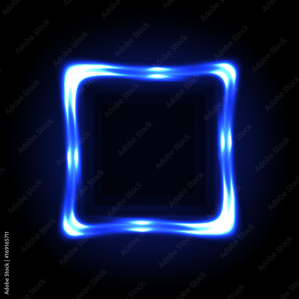 Colorful blue neon frame on a dark background, abstract illustration. Colorful blue neon frame on a dark background, abstract illustration.