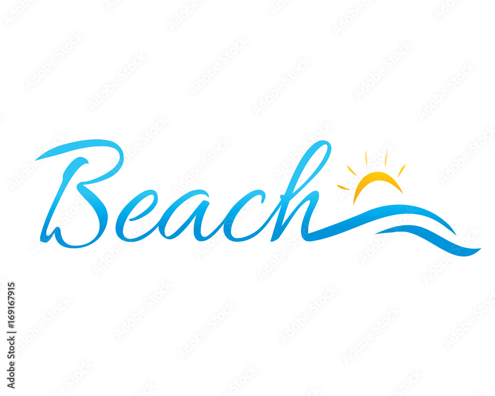 beach word with waves and sun, beach logo, illustration design, isolated on white background. beach word with waves and sun, beach logo, illustration design, isolated on white background.
