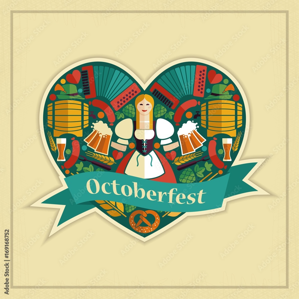Pretty Bavarian girl with beer. Oktoberfest label Pretty Bavarian girl with beer. Oktoberfest label