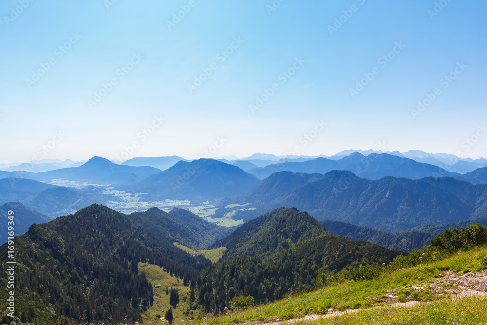 Valley with City of Ruhpolding in the Alps, Bavaria, Germany, summer day, view from Mt. Hochfelln