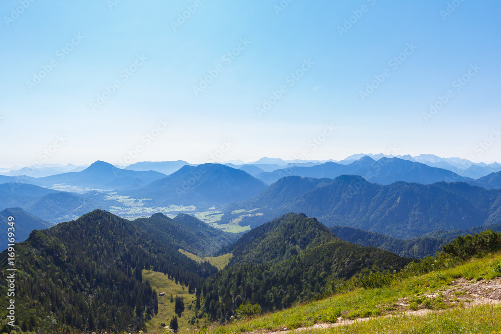 Valley with City of Ruhpolding in the Alps, Bavaria, Germany, summer day, view from Mt. Hochfelln Valley with City of Ruhpolding in the Alps, Bavaria, Germany, summer day, view from Mt. Hochfelln