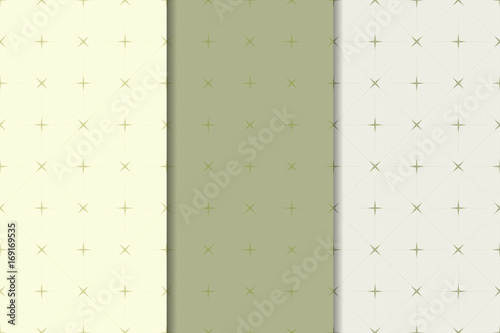 Geometric backgrounds. Set of olive green seamless patterns