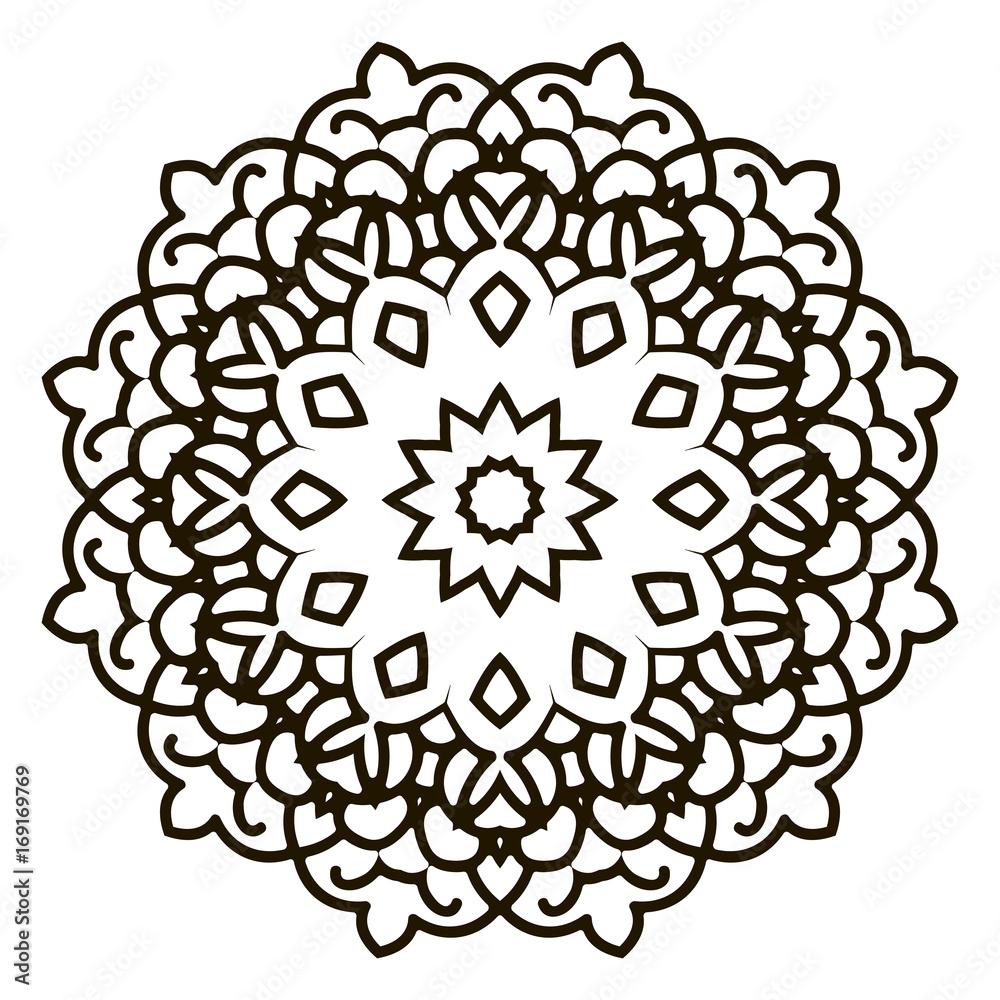 Mandala. Black and white decorative element. Picture for coloring.