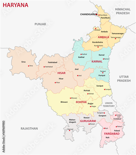 Fototapeta Naklejka Na Ścianę i Meble -  Haryana administrative and political map, India