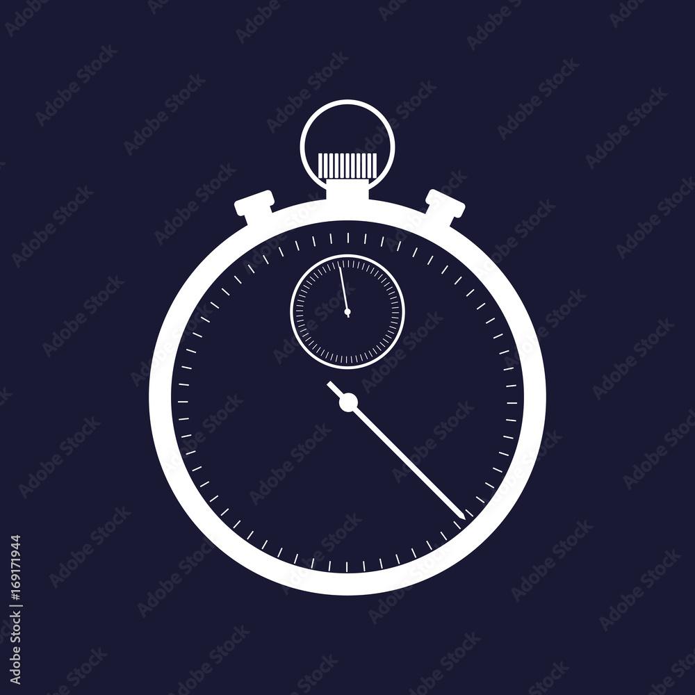 Vector stopwatch icon.Vector white icon on dark blue background. Vector stopwatch icon.Vector white icon on dark blue background.