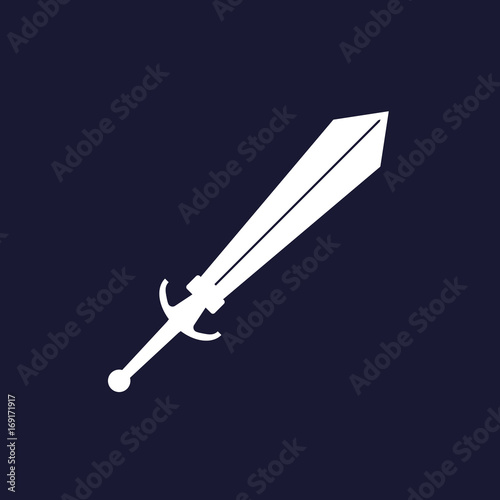 Vector image sword.  Vector white icon on dark blue background.