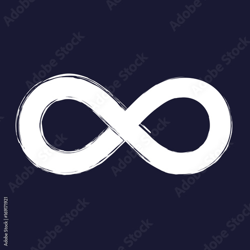  Vector image of the sign of infinity. Vector white icon on dark blue background.