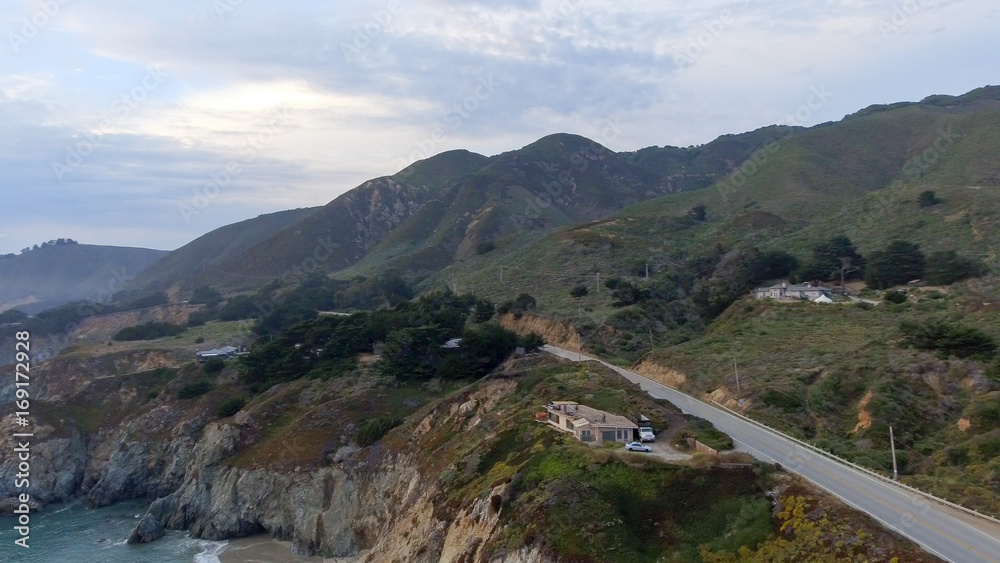 Aerial view of Cabrillo Highway near Bixby Bridge, CA Aerial view of Cabrillo Highway near Bixby Bridge, CA