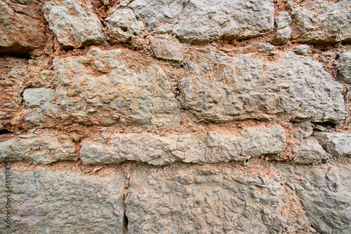 Texture of a limestone brick wall close