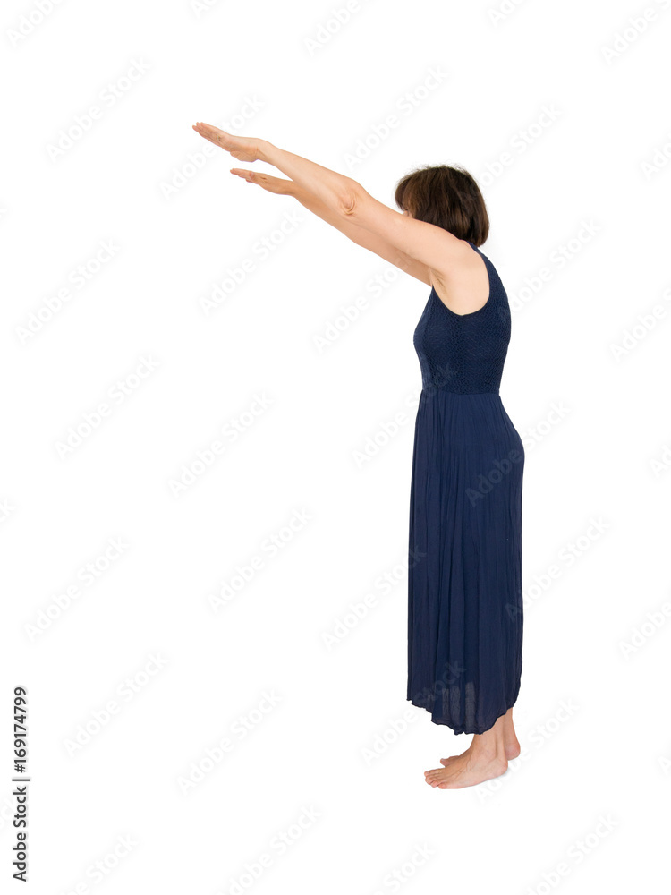 Woman on tiptoes, preparing to dive. Isolated on white. Woman on tiptoes, preparing to dive. Isolated on white.