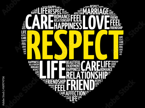Respect word cloud collage, heart concept background