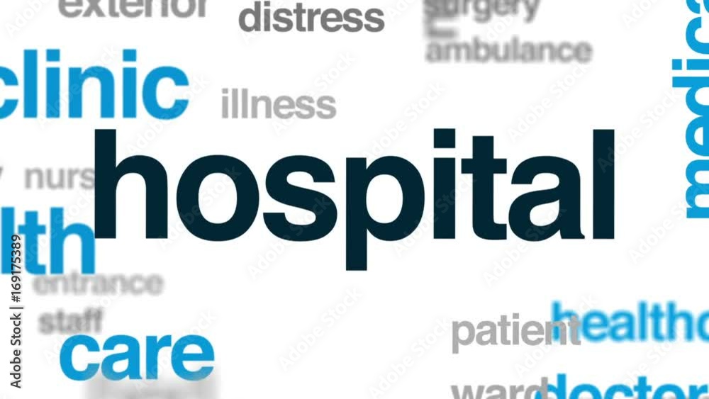 Hospital animated word cloud, text design animation. Hospital animated word cloud, text design animation.