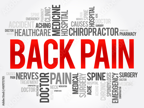 Back Pain word cloud collage, health concept background