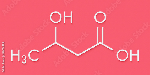 Beta-hydroxybutyric acid (beta-hydroxybutyrate) molecule. Skeletal formula. photo