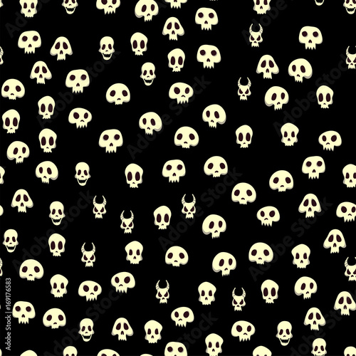 Fototapeta Naklejka Na Ścianę i Meble -  Seamless halloween pattern with skulls. Vector illustration, isolated on black background. Fabric print design.