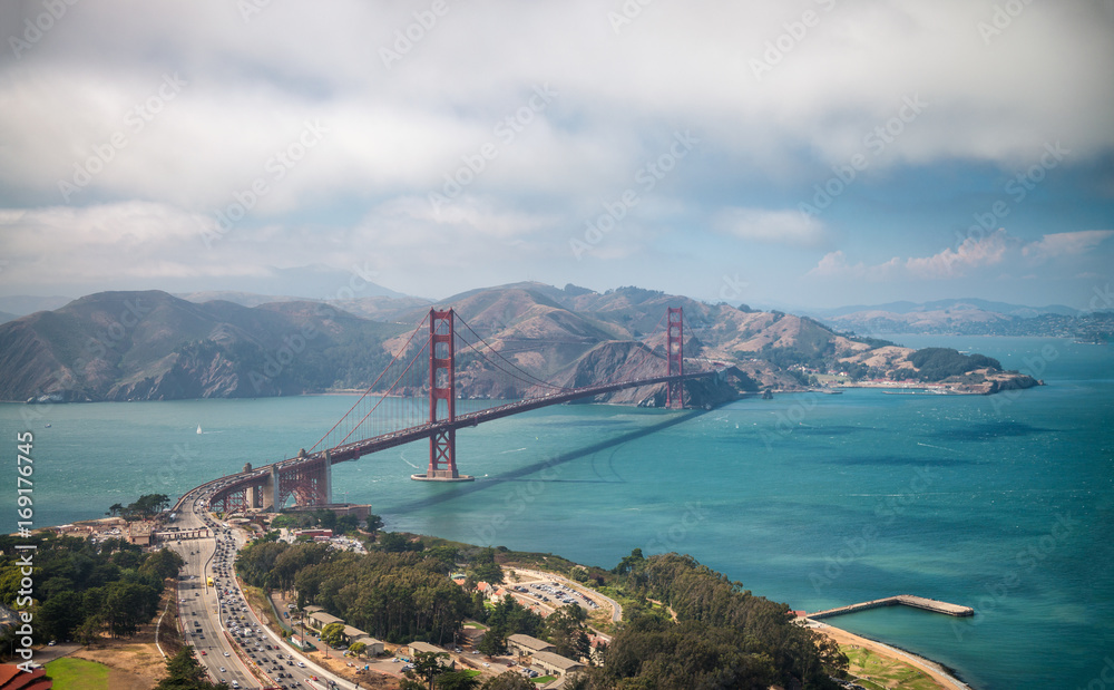 Aerial view of San Francisco Golden Gate Bridge from Helicopter Aerial view of San Francisco Golden Gate Bridge from Helicopter