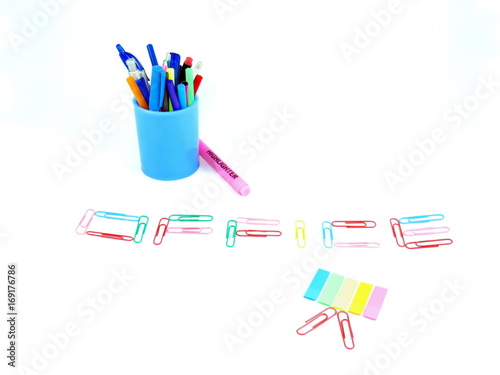 Office supplies in color photo