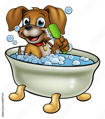 Cartoon Dog in the Bath 