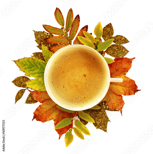 Cup of coffee with autumn d...