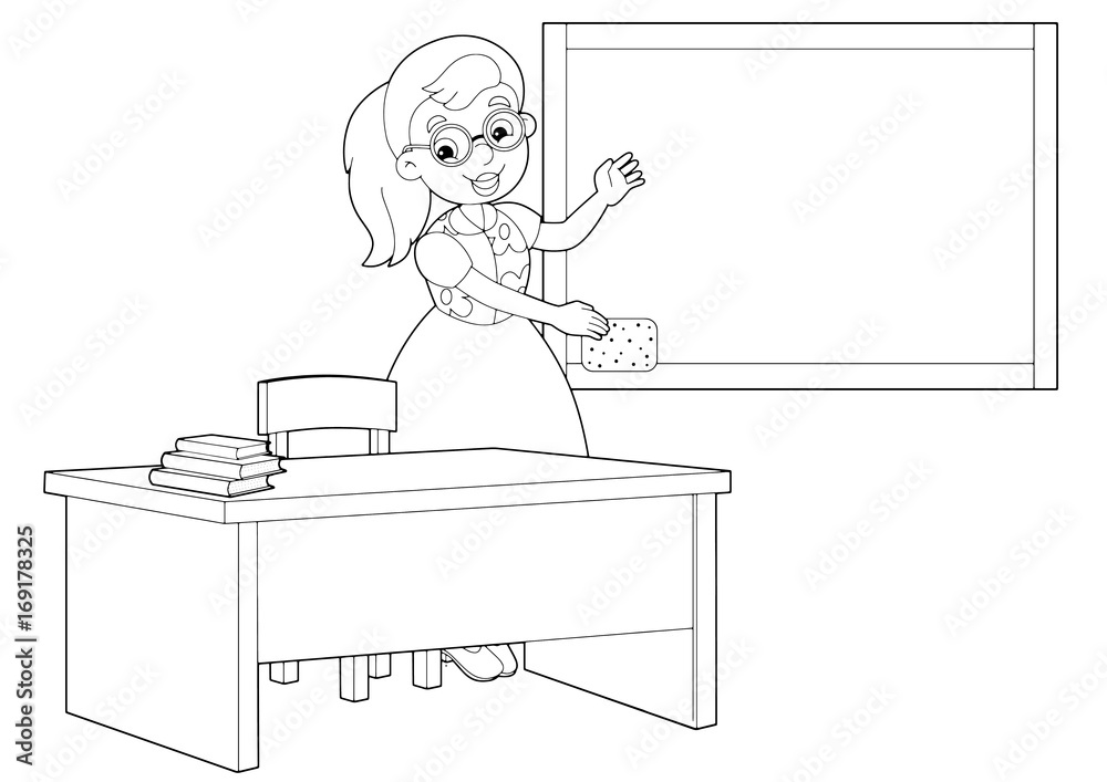 teacher cartoon black and white