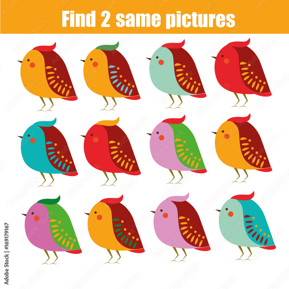 Find the same pictures children educational game. Animals theme