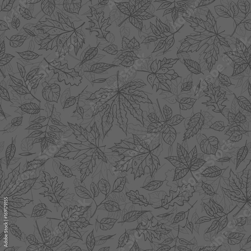 Vector smoky outline seamless background sketch autumn leaves. Autumnal pattern with herbal graphics. To design card in the classical style, on the website and printing on fabric