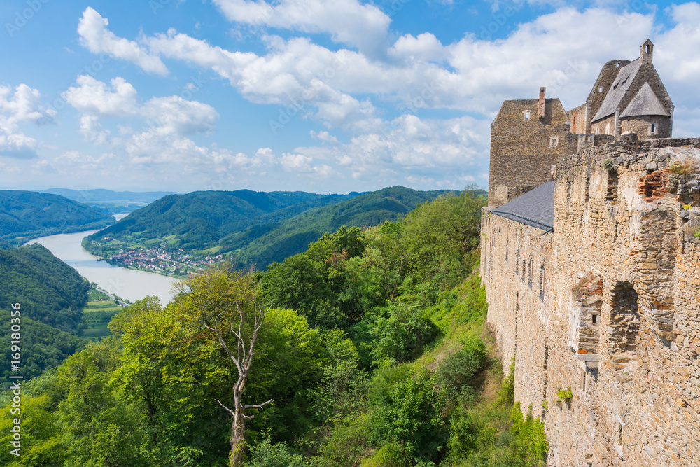 castle Aggstein - old castle and Danube river in Wachau, Austria