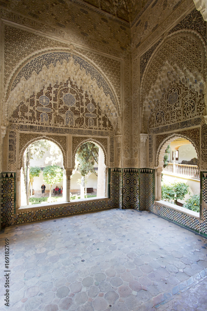 Decorated room inside Nasrid Palace in the complex of the Alhambra, Granada