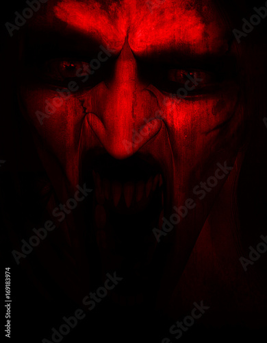 Billede på lærred 3d illustration of Satanic,Horror background,mixed media