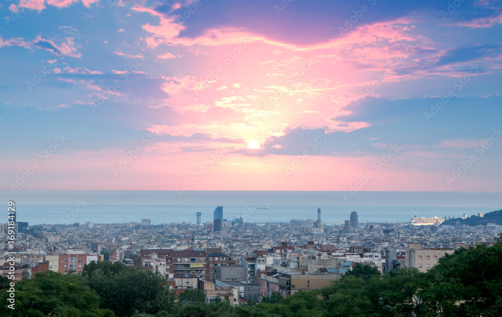 Sunset in Barcelona, Spain