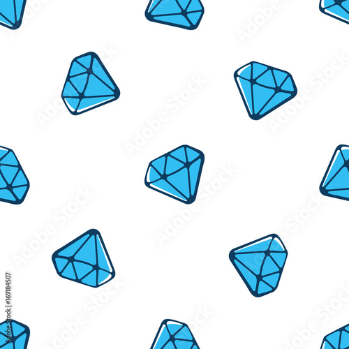 Vector illustration. Seamless pattern with falling blue diamonds with contour on white background