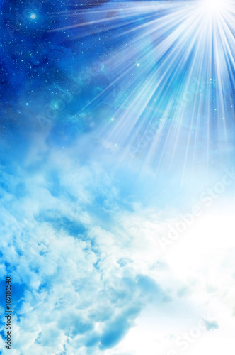 Samolepka Divine, spiritual, angel, mystic sky with rays of light like background
