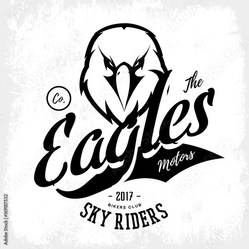 Vintage furious eagle bikers gang club vector logo concept isolated on white background. 
Street wear mascot badge design. Premium quality wild bird emblem t-shirt tee print illustration.