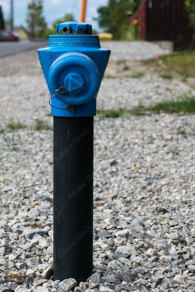 blue fireplug, hydrant next to the street blue fireplug, hydrant next to the street